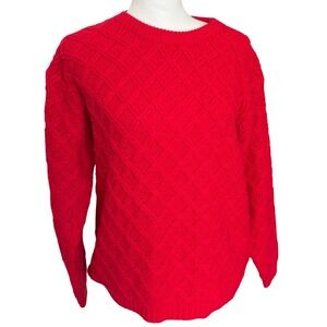 Vintage Checkmate Red Diamond 3D Cable Knit Sweater M Preppy Eclectic Grandpa